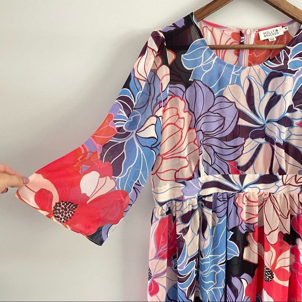 Molly Bracken | Bright and Splashy Maxi Dress 70s Retro Sheer Slip Floral Medium - Picture 7 of 7